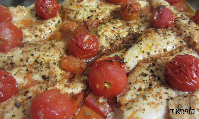 Chicken breast with tomatoes straight from the oven
